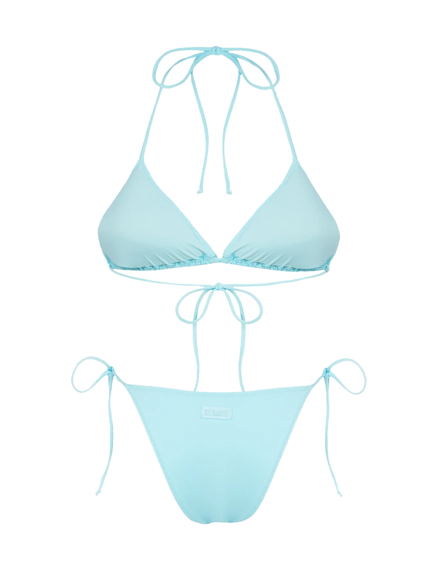 Woman water green triangle bikini Leah Marielle