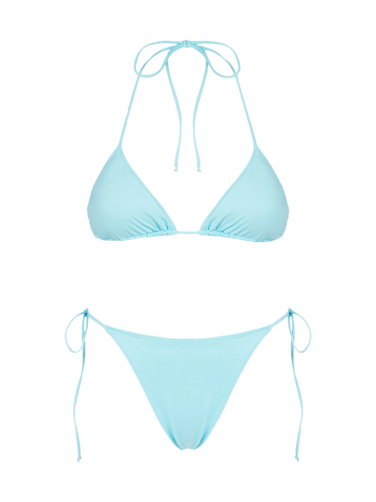 Woman water green triangle bikini Leah Marielle