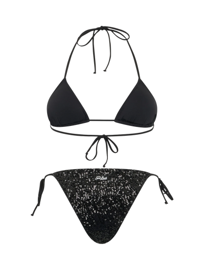 Woman black sequins triangle bikini Leah Marielle