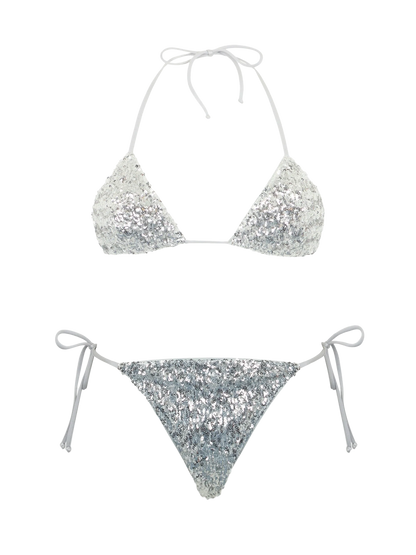 Woman silver sequins triangle bikini Leah Marielle