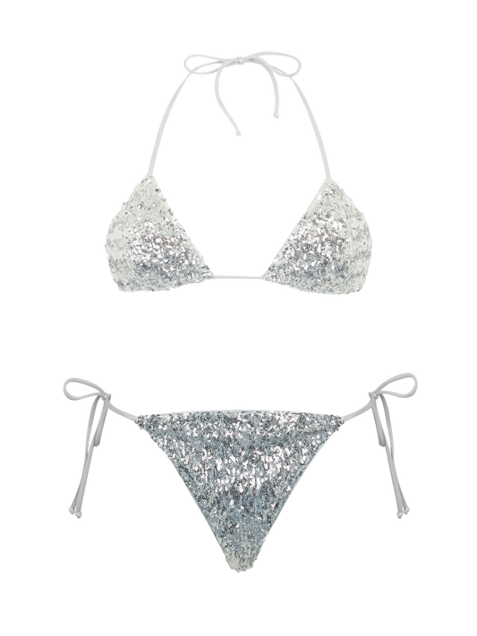 Woman silver sequins triangle bikini Leah Marielle