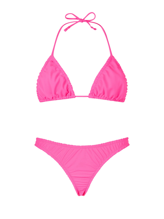 Woman ruffled fluo pink triangle bikini Nilly Nalu