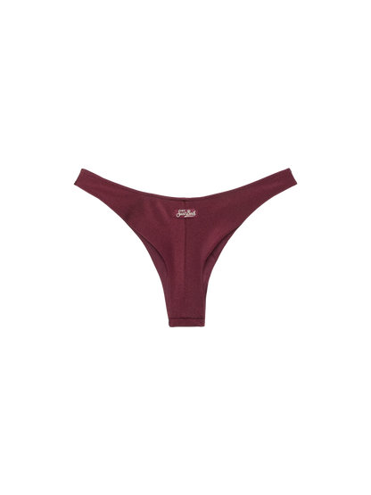 Naomi burgundy cheeky swim briefs with rhinestone embellishment