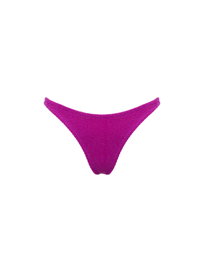 Woman fuchsia lurex crinkle cheeky swim briefs Naomi