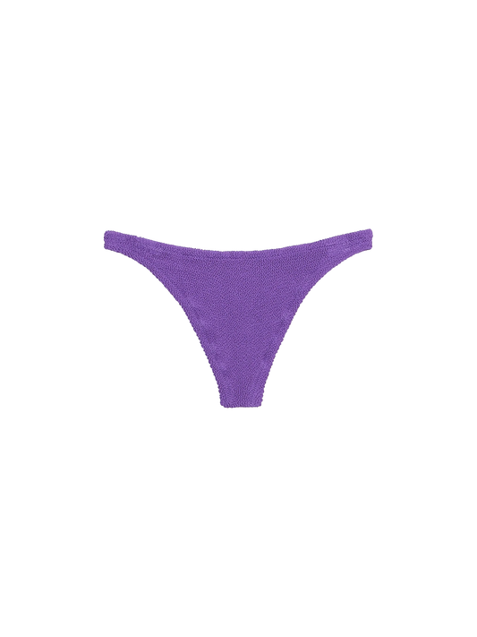 Woman purple crinkle cheeky swim briefs Naomi