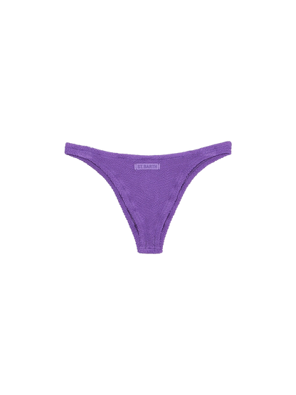 Woman purple crinkle cheeky swim briefs Naomi