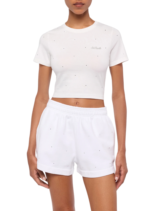 Nives cotton t-shirt with rhinestone embellishment
