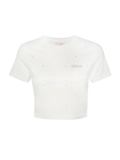 Nives cotton t-shirt with rhinestone embellishment