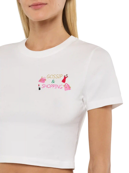 Nives cotton t-shirt with Gossip $ Shopping embroidery