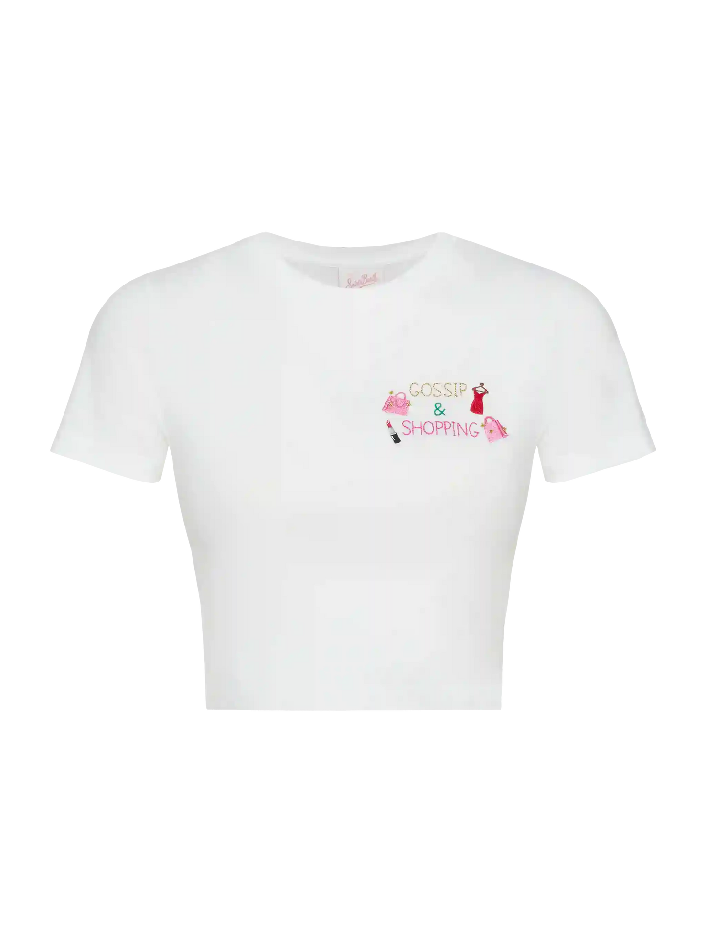 Nives cotton t-shirt with Gossip $ Shopping embroidery