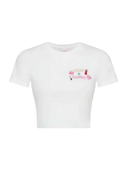 Nives cotton t-shirt with Gossip $ Shopping embroidery