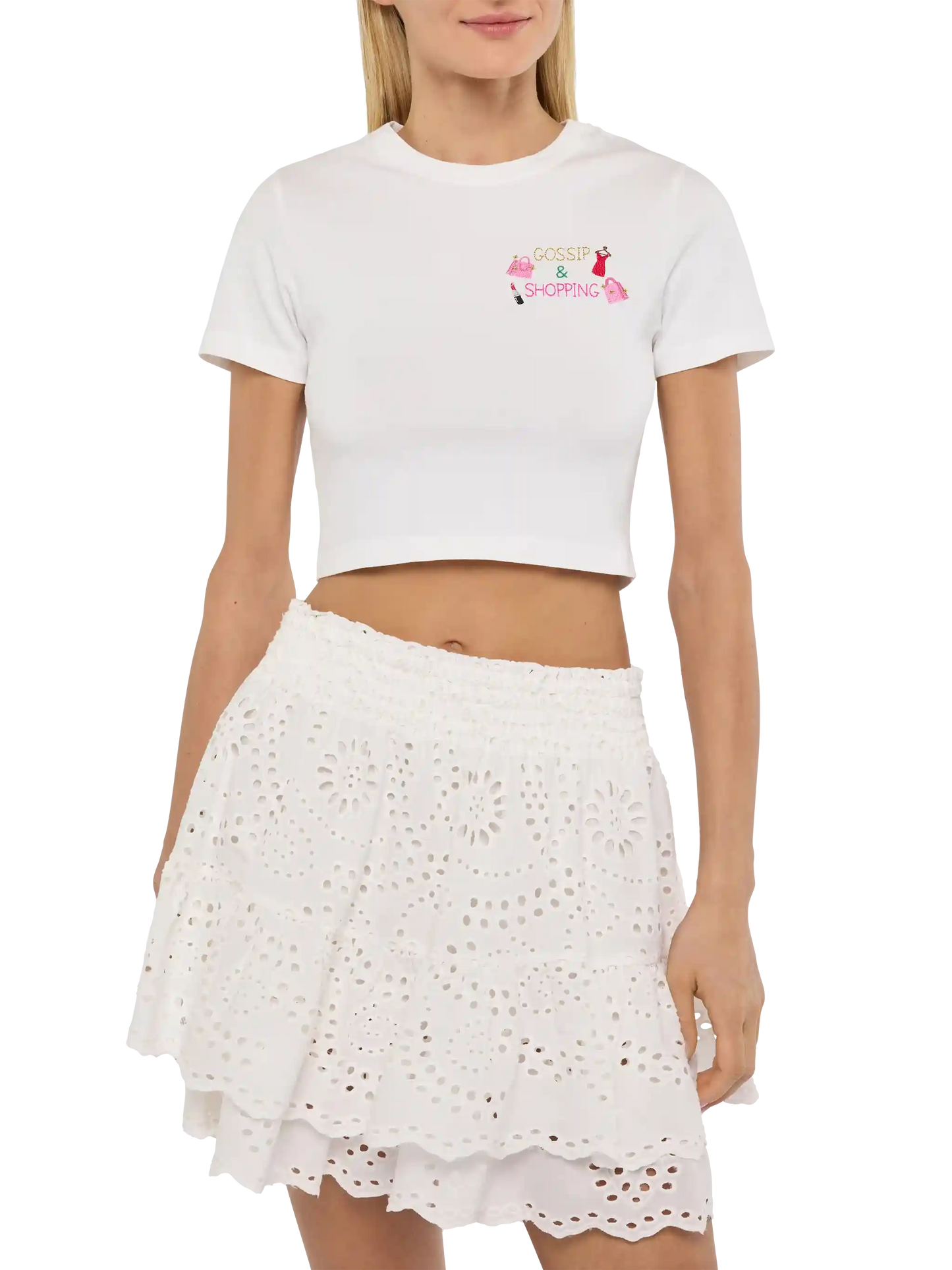 Nives cotton t-shirt with Gossip $ Shopping embroidery