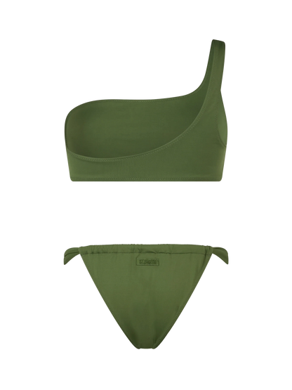 Woman military green one shoulder bralette bikini Celestine Noelle