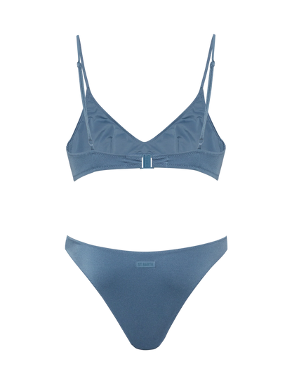 Paloma Lido shimmer avio blue bikini with scoop bralette top and classic briefs