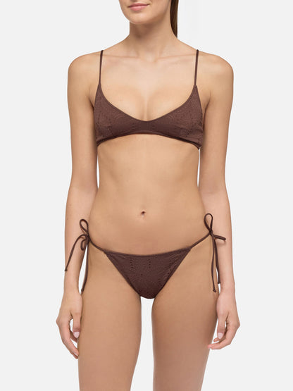 Marielle brown Sangallo lace classic swim briefs - Paloma white Sangallo lace scoop bralette
