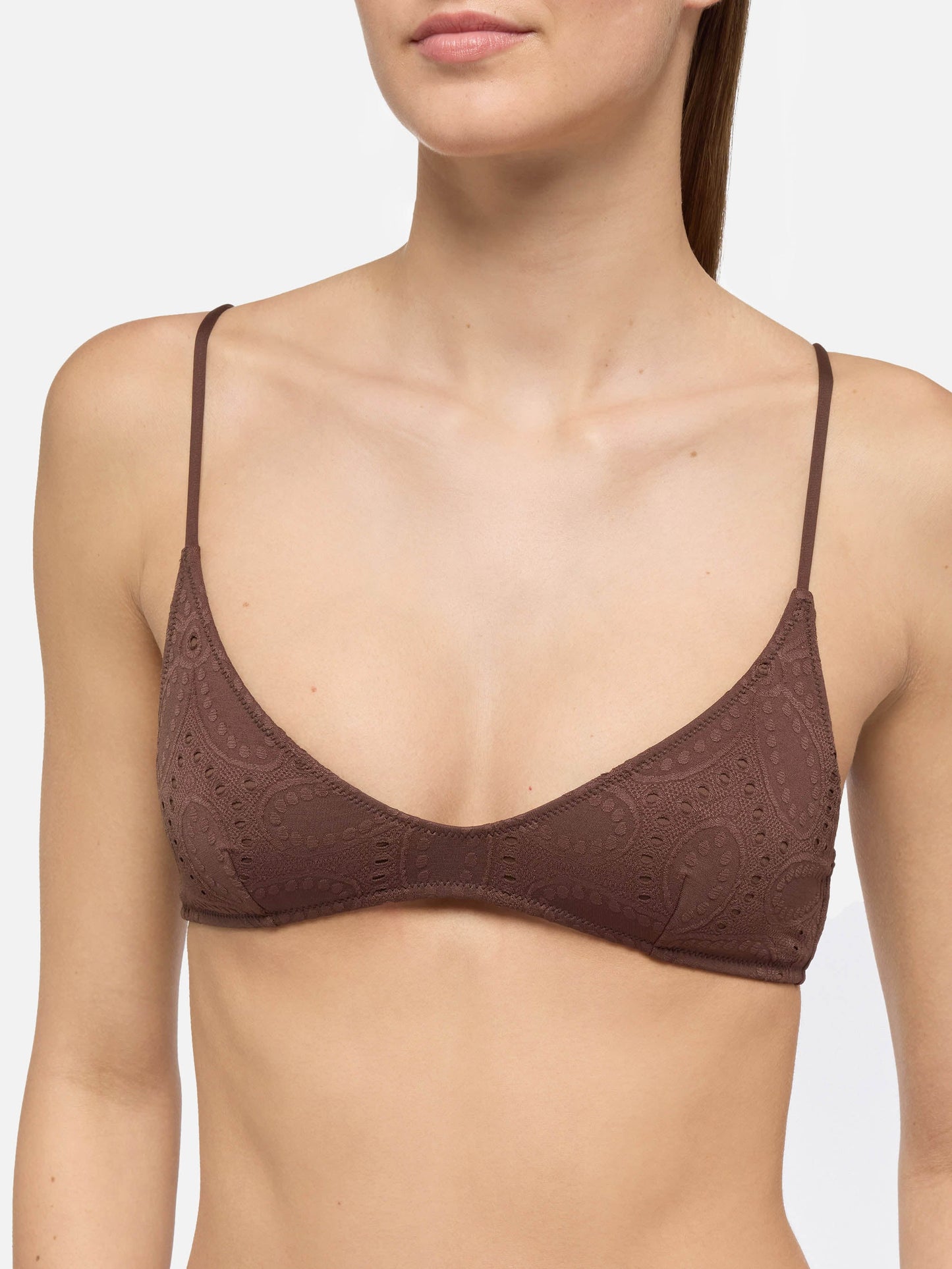 Marielle brown Sangallo lace classic swim briefs - Paloma white Sangallo lace scoop bralette
