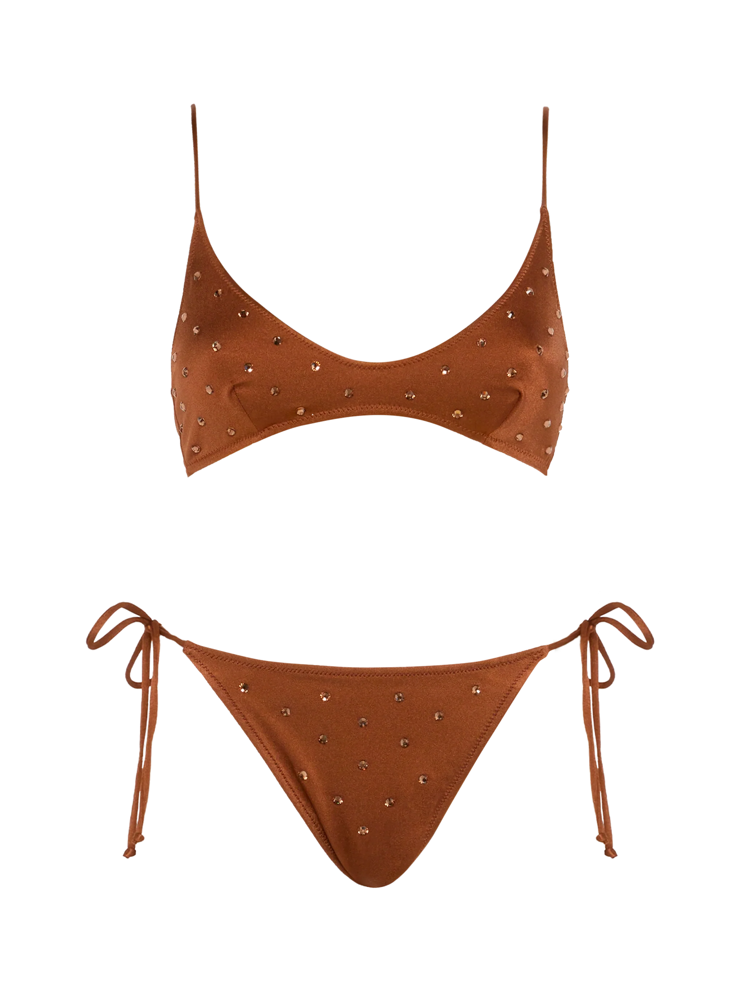 Scoop bralette brown bikini Paloma Marielle with rhinestone embellishment