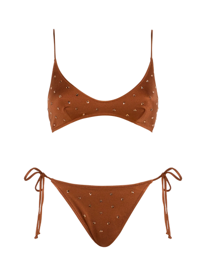 Scoop bralette brown bikini Paloma Marielle with rhinestone embellishment