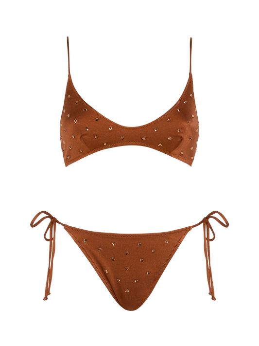 Scoop bralette brown bikini Paloma Marielle with rhinestone embellishment