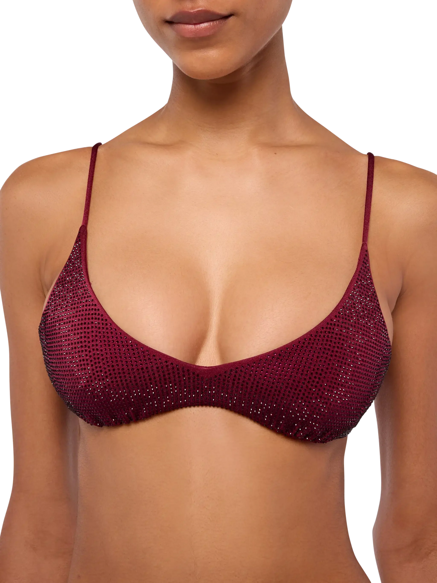 Naomi burgundy cheeky swim briefs with rhinestone embellishment - Paloma burgundy scoop bralette with rhinestone embellishment