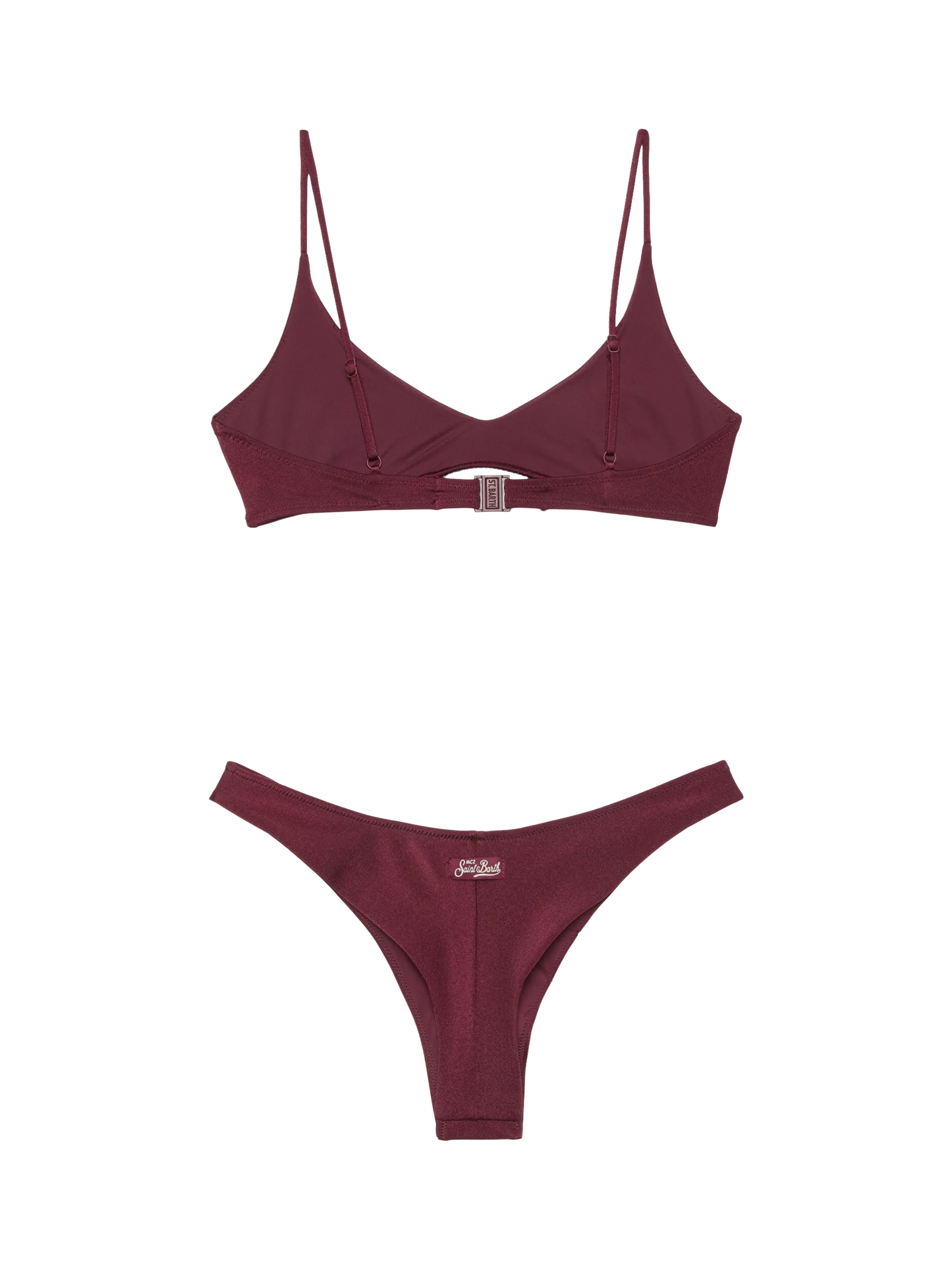 Naomi burgundy cheeky swim briefs with rhinestone embellishment - Paloma burgundy scoop bralette with rhinestone embellishment