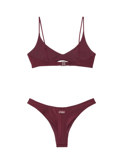 Naomi burgundy cheeky swim briefs with rhinestone embellishment - Paloma burgundy scoop bralette with rhinestone embellishment