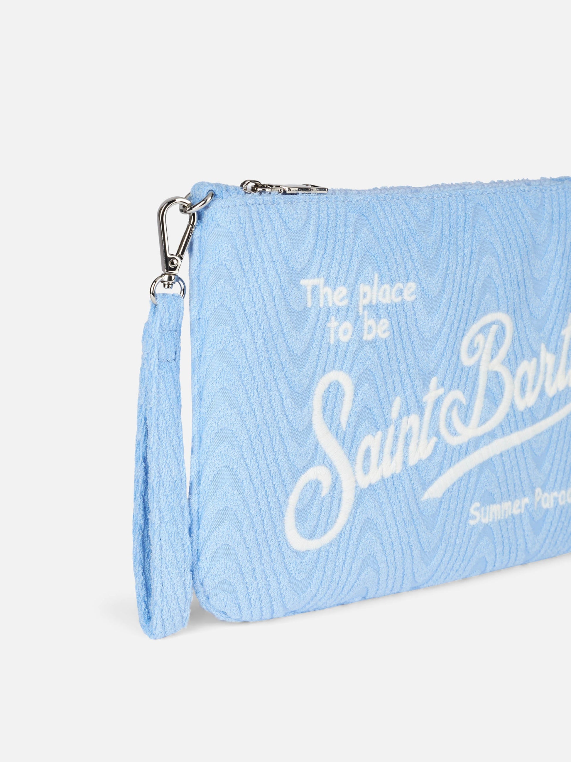 Light blue terry embossed Parisienne Sponge pouch bag - MC2 Saint Barth