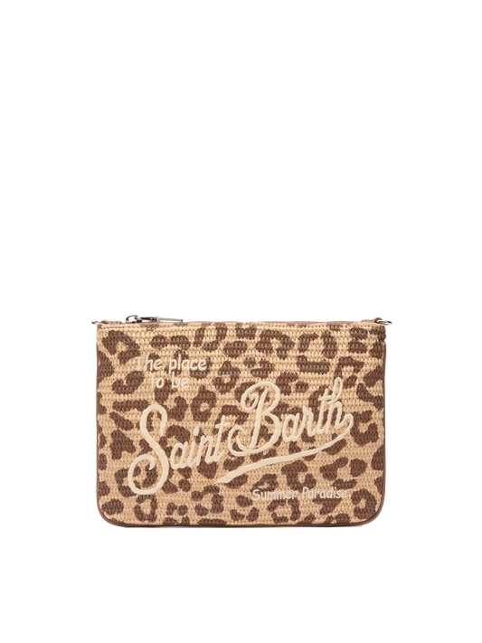 Parisienne Straw effect pouch bag with animalier print - MC2 Saint Barth