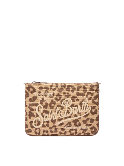 Parisienne Straw effect pouch bag with animalier print
