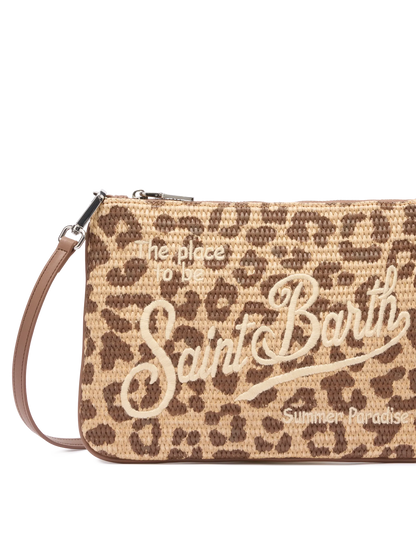 Parisienne Straw effect pouch bag with animalier print