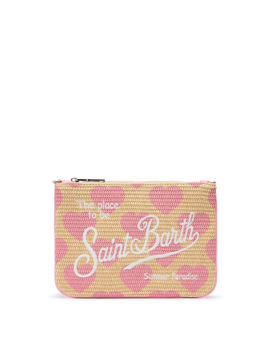 Parisienne Straw effect pouch bag with hearts print - MC2 Saint Barth