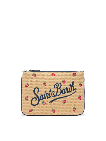 Parisienne Straw effect pouch bag with strawberry print - MC2 Saint Barth