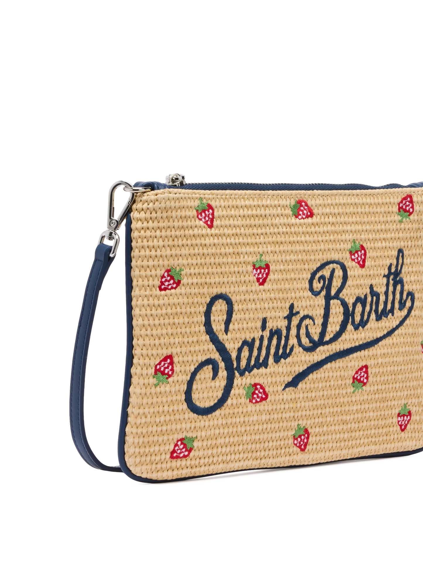 Parisienne Straw effect pouch bag with strawberry print