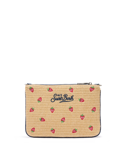 Parisienne Straw effect pouch bag with strawberry print - MC2 Saint Barth