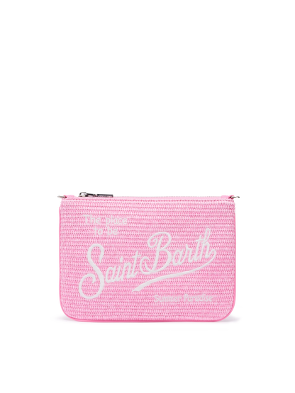 Parisienne Straw effect pouch bag with embroidered logo