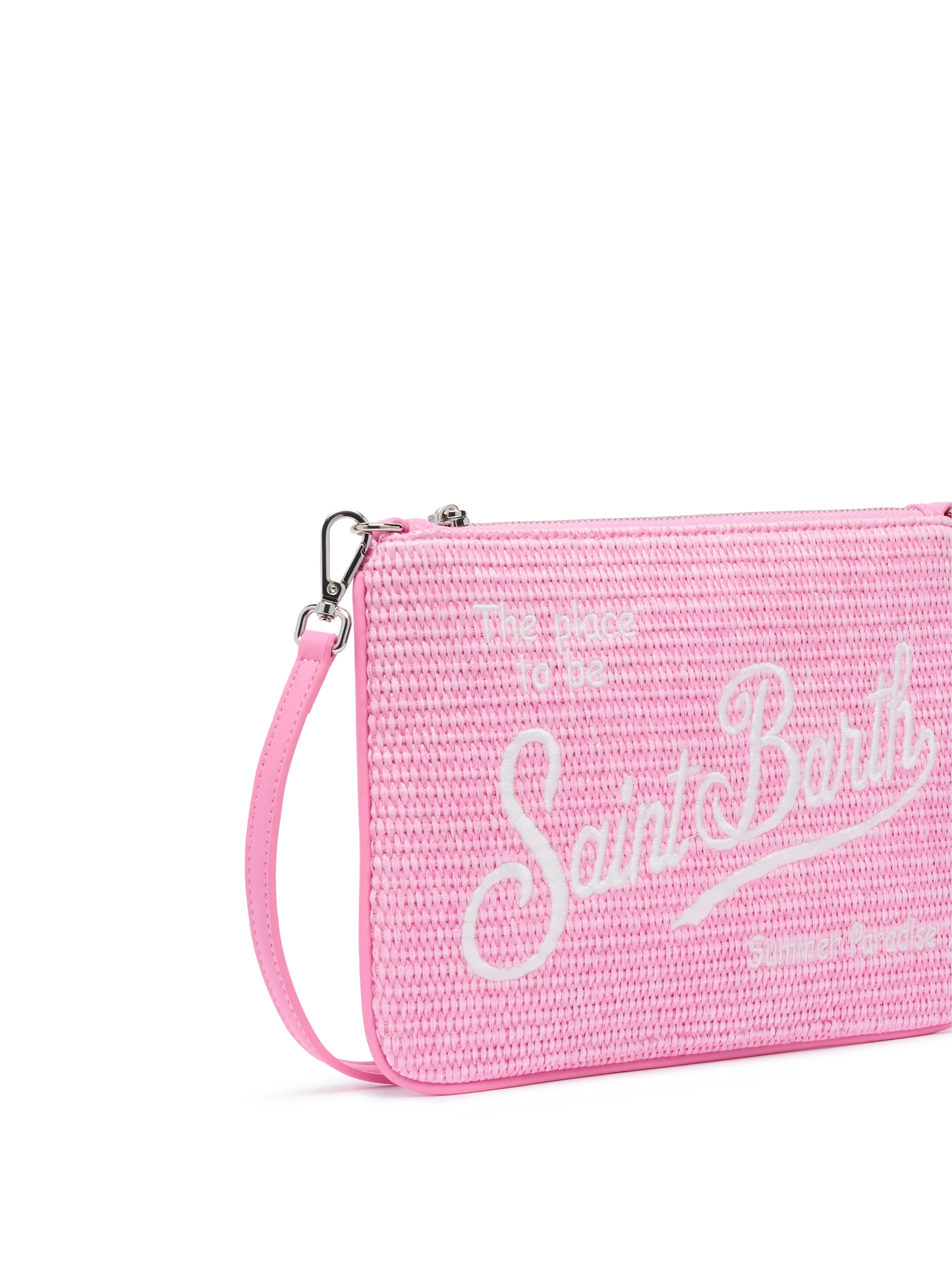 Parisienne Straw effect pouch bag with embroidered logo