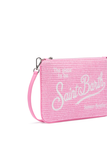 Parisienne Straw effect pouch bag with embroidered logo