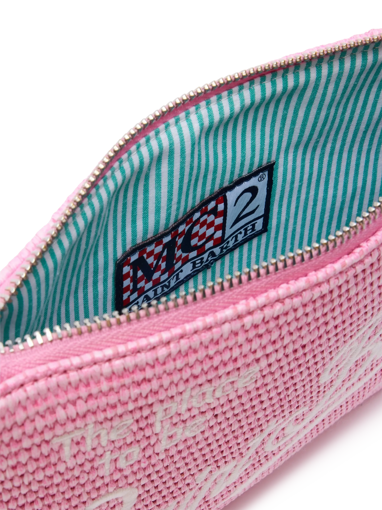 Parisienne Straw effect pouch bag with embroidered logo