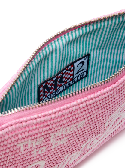 Parisienne Straw effect pouch bag with embroidered logo