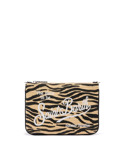 Parisienne Straw effect pouch bag with zebra print - MC2 Saint Barth