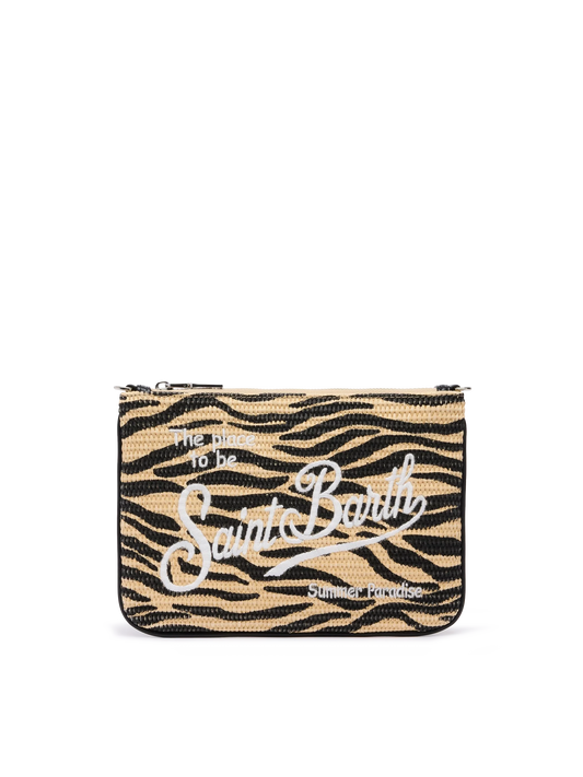 Parisienne Straw effect pouch bag with zebra print