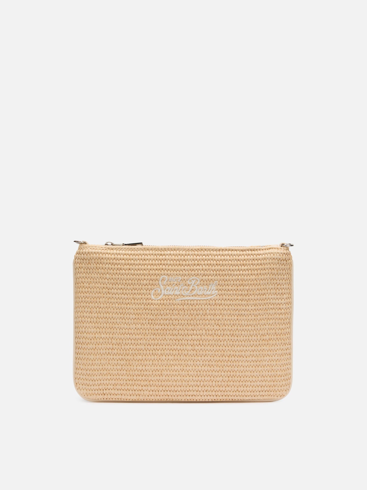 Parisienne Straw effect pouch bag with embroidered logo