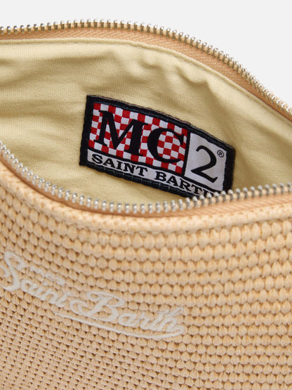 Parisienne Straw effect pouch bag with embroidered logo