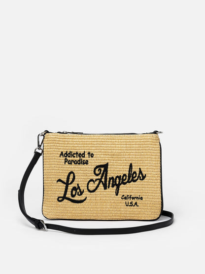 Parisienne Straw pochette with Los Angeles embroidery - MC2 Saint Barth