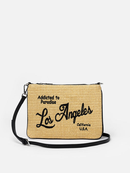 Parisienne Straw pochette with Los Angeles embroidery - MC2 Saint Barth