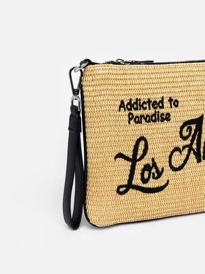 Parisienne Straw pochette with Los Angeles embroidery - MC2 Saint Barth