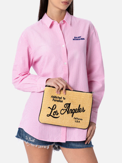 Parisienne Straw pochette with Los Angeles embroidery - MC2 Saint Barth