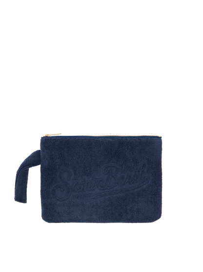 Navy blue Pareasy pochette with jacquard Saint Barth logo
