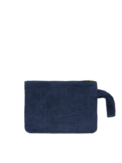 Navy blue Pareasy pochette with jacquard Saint Barth logo