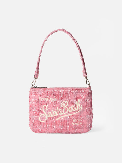 Pink tweed pouch Mini Parisienne with handle